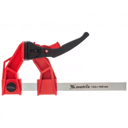 Струбцина реечная быстрозажимная усиленная пластиковый корпус рычажно-храповой механизм 150 х 100 х 306 мм штанга 5 х 22 мм Matrix 20725 купить в Новом Уренгое