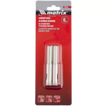Сверло алмазное по керамограниту 8 х 67 мм 3-гранный хвостовик 2 штук MATRIX 726083 купить в Новом Уренгое