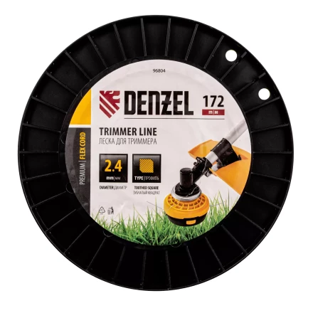 Леска для триммера зубчатый квадрат, 2,4мм х 172м, на DIN катушке FLEX CORD// Denzel 96804 купить в Новом Уренгое