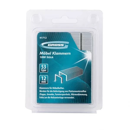 Скобы 12 мм для мебельного степлера усиленные тип 53 1000 шт GROSS 41712 купить в Новом Уренгое