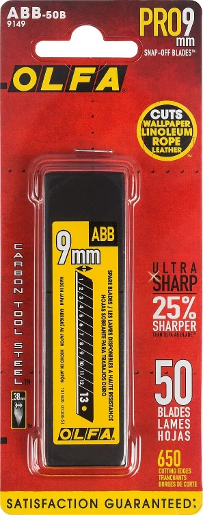 Лезвия OLFA сегментированные BLACK MAX, 9х80х0,38мм, 13 сегментов, 50шт OL-ABB-50B купить в Новом Уренгое