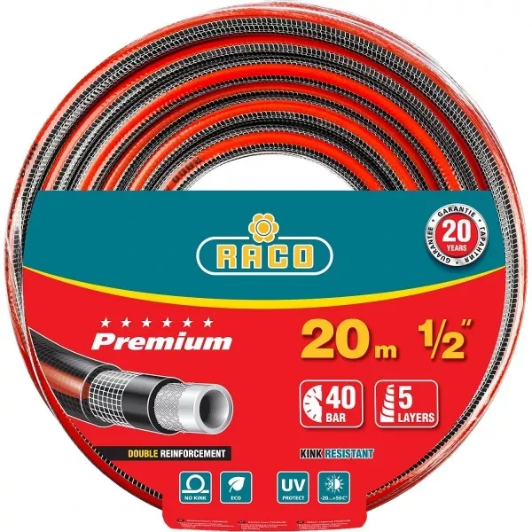 Шланг RACO "PREMIUM" поливочный, 40атм., армированный, 3-х слойный, 1/2"х20м 40300-1/2-20 купить в Новом Уренгое