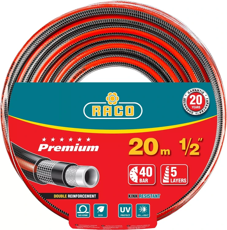 Шланг RACO "PREMIUM" поливочный, 40атм., армированный, 3-х слойный, 1/2"х20м 40300-1/2-20 купить в Новом Уренгое