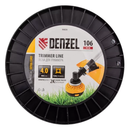 Леска для триммера двухкомпонентная витой квадрат, 4,0мм х 106м, на DIN катушке EXTRA CORD// Denzel 96826 купить в Новом Уренгое