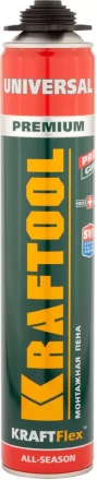 Пена &quot;PREMIUM&quot; профессиональная, монтажная, пистолетная, всесезонная, 750мл, KRAFTOOL 41182_z01 купить в Новом Уренгое