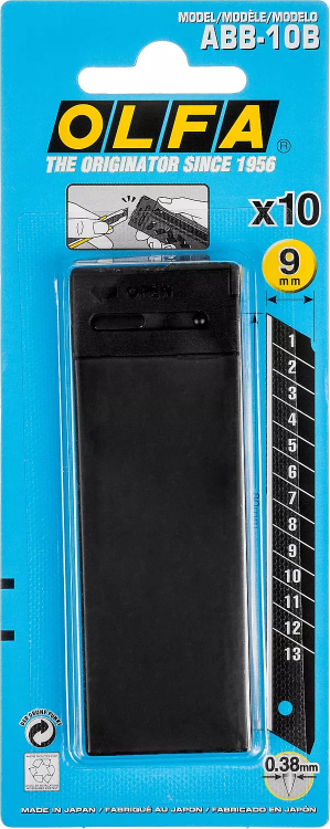 Лезвие OLFA сегментированные BLACK MAX, 9х80х0,38мм, 13 сегментов, 10шт OL-ABB-10B купить в Новом Уренгое