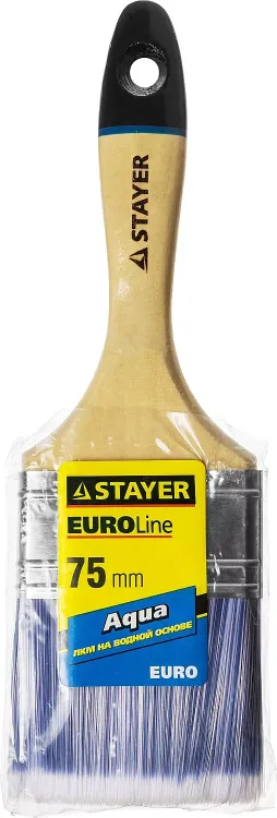 Кисть плоская STAYER "EURO", "AQUA" для воднодисперсионных и акриловых ЛКМ, искусств щетина, деревян ручка, 3"/75мм 01062-075 купить в Новом Уренгое