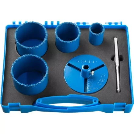 Набор кольцевых коронок ЗУБР &quot;ПРОФЕССИОНАЛ&quot; c карбид-вольфрамовым нанесением, 6 предм. в кейсе: коронки O 33, 53, 67, 73 мм, основание, сверло 33350-H6_z01 купить в Новом Уренгое