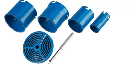 Набор кольцевых коронок ЗУБР &quot;ПРОФЕССИОНАЛ&quot; c карбид-вольфрамовым нанесением, 6 предм. в кейсе: коронки O 33, 53, 67, 73 мм, основание, сверло 33350-H6_z01 купить в Новом Уренгое