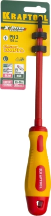 Отвертка KRAFTOOL, высоковольтная, Cr-Mo-V стержень, двухкомпонент. маслобензостойкая рукоятка, PH №3, 150мм 250084-3-150 купить в Новом Уренгое