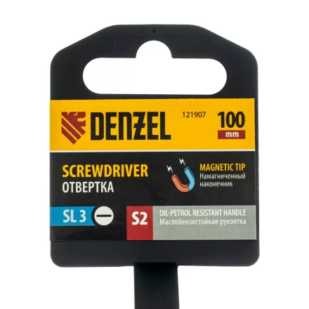 Отвертка, SL3х100 мм, S2, 3к рукоятка Denzel 121907 купить в Новом Уренгое