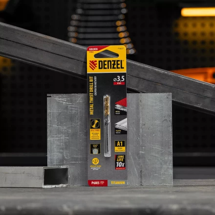 Сверло спиральное по металлу 3,5 x 70 мм, Р6М5, Golden Tip , 2шт. Denzel 718227 купить в Новом Уренгое