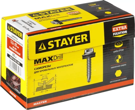 Саморезы СКМ кровельные, RAL 3003 рубиново-красный, 25 x 5.5 мм, 420 шт, для металлических конструкций, STAYER 30305-55-025-3003 купить в Новом Уренгое