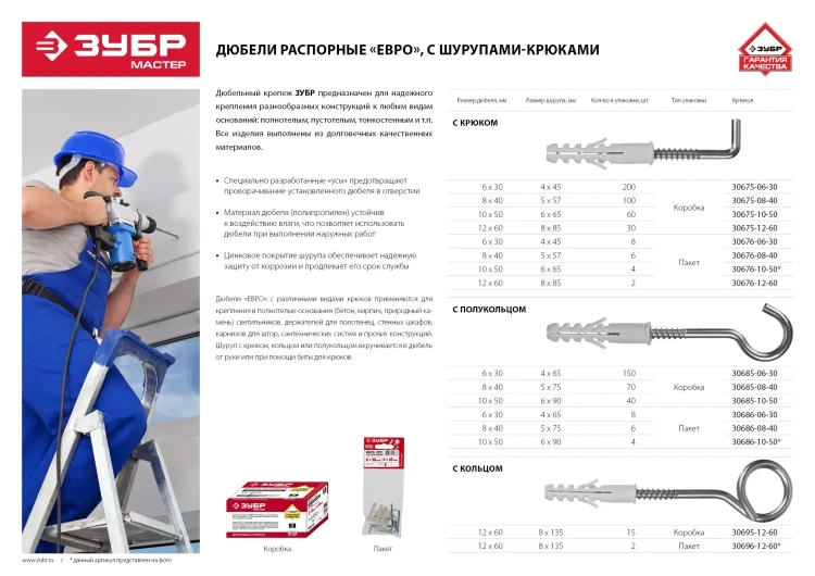 Дюбели ЕВРО с шурупом-крюком пакет серия МАСТЕР купить в Новом Уренгое