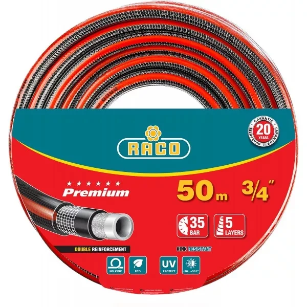 Шланг RACO "PREMIUM" поливочный, 40атм., армированный, 3-х слойный, 3/4"х50м 40300-3/4-50 купить в Новом Уренгое