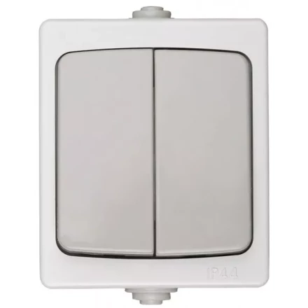 Выключатель СВЕТОЗАР &quot;АВРОРА&quot; двухклавишный, IP44, цвет серо-белый, 10А/~250В SV-54336-W купить в Новом Уренгое