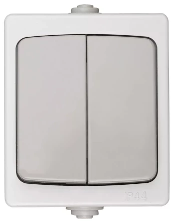 Выключатель СВЕТОЗАР &quot;АВРОРА&quot; двухклавишный, IP44, цвет серо-белый, 10А/~250В SV-54336-W купить в Новом Уренгое