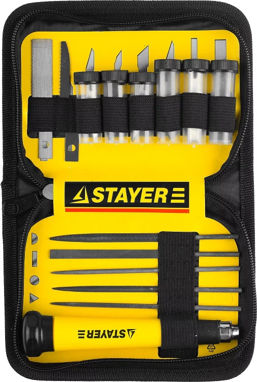 Набор STAYER Нож “MASTER” для точных работ в комплекте с лезвиями различной формы и надфилями, в чехле,38 предметов 09145-H38 купить в Новом Уренгое