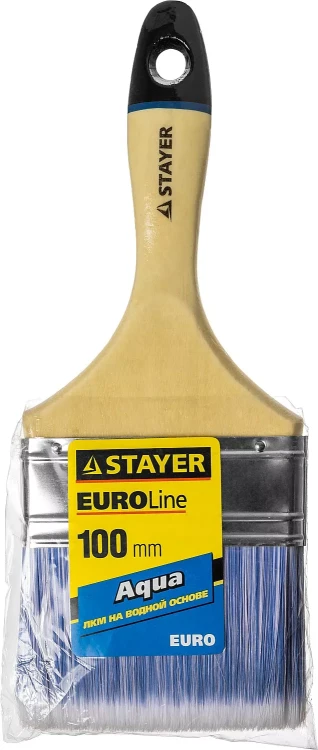 Кисть плоская STAYER "EURO", "AQUA" для воднодисперсионных и акриловых ЛКМ, искусств щетина, деревян ручка, 4"/100мм 01062-100 купить в Новом Уренгое