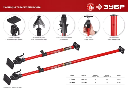 ЗУБР РТ-290, 120 - 290 см, телескопический распор (32234) купить в Новом Уренгое