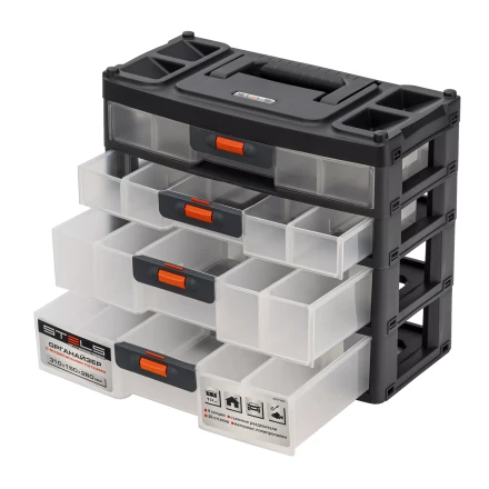 Органайзер для хранения с выдвижными лотками Stels 310х150х260мм, 4 секции, пластик Россия 90728 купить в Новом Уренгое