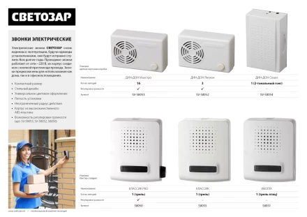 Звонок СВЕТОЗАР &quot;ИВОЛГА&quot; электрический, трель птиц, 220В 58051 купить в Новом Уренгое