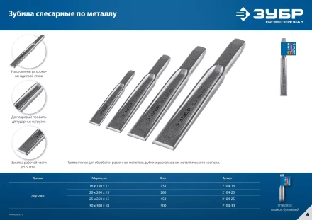 ЗУБР Двутавр, 16 х 150 мм, усиленное двутавровое слесарное зубило по металлу, Профессионал (2104-16) купить в Новом Уренгое