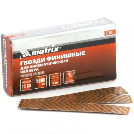 Гвозди финишные  23GA для пневматического нейлера  диаметр 0,64 мм длина 12 мм, 5000 шт MATRIX 57669 купить в Новом Уренгое