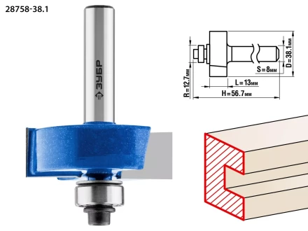 ЗУБР 38.1 x 13 мм, хвостовик 12 мм, фреза фальцевая, Профессионал (28758-38.1) купить в Новом Уренгое