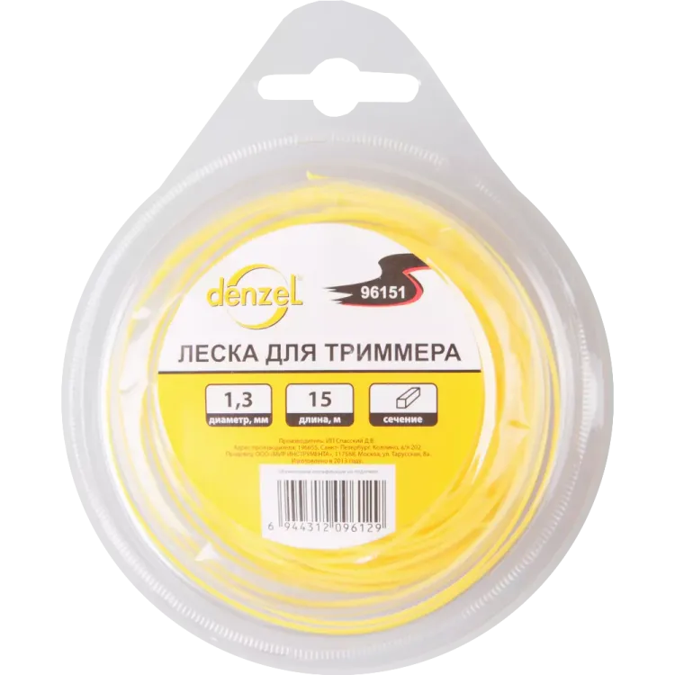 Леска для триммера квадратная, 1,3мм х 15м  Denzel Россия 96151 купить в Новом Уренгое