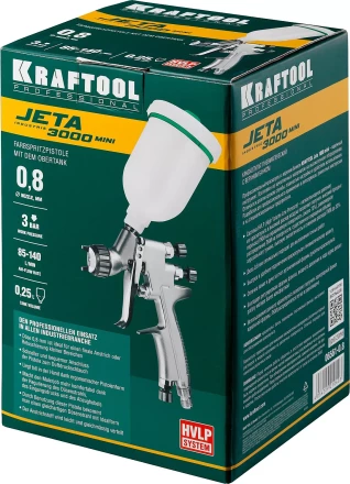 Краскопульт пневматический KRAFTOOL "PRO" Jeta 3000 mini, HVLP, c верхним бачком, 0,8мм 06561-0.8 купить в Новом Уренгое