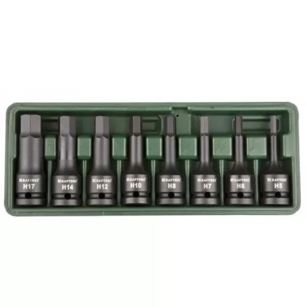 Торцовые головки KRAFTOOL &quot;INDUSTRIE QUALITAT&quot; ударные в наборе, (1/2&quot;), Cr-Mo, фосфат., HEX, H5-H17, 8 шт. 27950-H8 купить в Новом Уренгое