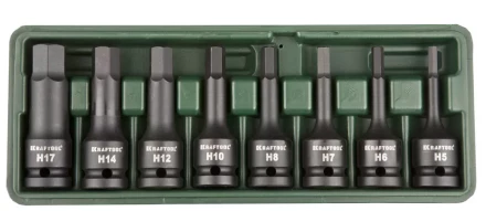 Торцовые головки KRAFTOOL &quot;INDUSTRIE QUALITAT&quot; ударные в наборе, (1/2&quot;), Cr-Mo, фосфат., HEX, H5-H17, 8 шт. 27950-H8 купить в Новом Уренгое