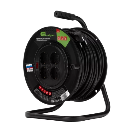 Удлинитель силовой на кабельной катушке, ПВС, 50 м, 4 розетки, 16А, тип УХз16, Россия Сибртех 96046 купить в Новом Уренгое