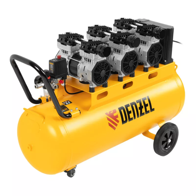 Компрессор безмасляный, малошумный  DLS 2250/100, 2250 Вт, 3x750, 100 л, 410 л/мин блок управления/ Denzel 58029 купить в Новом Уренгое