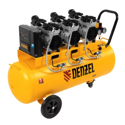 Компрессор безмасляный, малошумный  DLS 2250/100, 2250 Вт, 3x750, 100 л, 410 л/мин блок управления/ Denzel 58029 купить в Новом Уренгое
