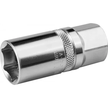 Торцовая головка KRAFTOOL &quot;INDUSTRIE QUALITAT&quot;, свечная с резин. вставк., Cr-V, FLANK, хромосатинированная, 1/2&quot;, 21мм 27812-21_z01 купить в Новом Уренгое