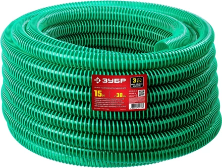 ЗУБР 38 мм x 15 м, 3 атм, со спиралью ПВХ, напорно-всасывающий шланг (40325-38-15) купить в Новом Уренгое