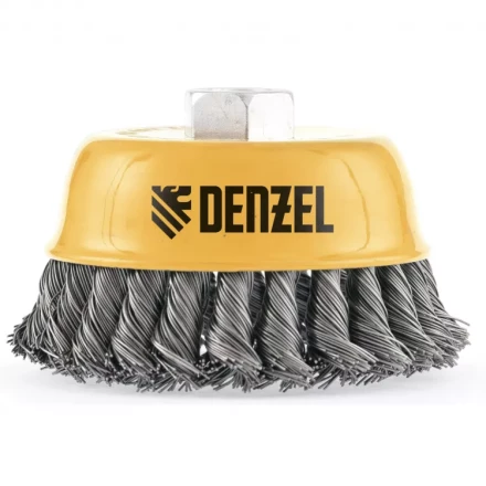 Щетка для УШМ 75 мм Чашка крученая нержавеющая проволока 0.5 мм М14 Denzel 746243 купить в Новом Уренгое