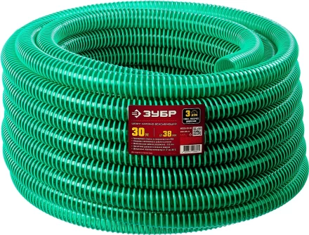 ЗУБР 38 мм x 30 м, 3 атм, со спиралью ПВХ, напорно-всасывающий шланг (40325-38-30) купить в Новом Уренгое