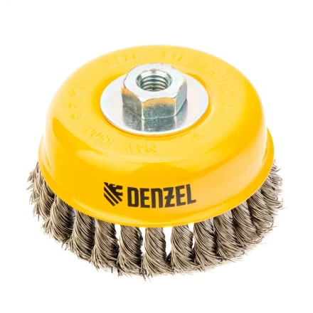 Щетка для УШМ 125 мм Чашка крученая нержавеющая проволока 0.5 мм М14 Denzel 746273 купить в Новом Уренгое