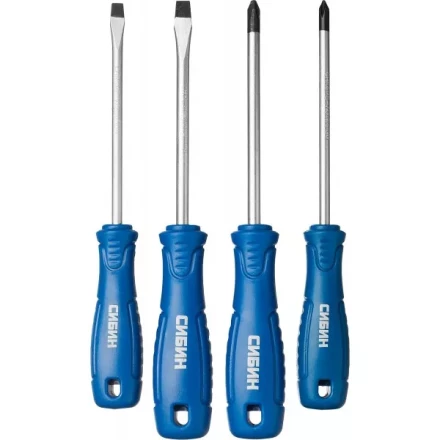 Набор: Отвертки СИБИН 25084 с закаленным стержнем, маслобензостойкая рукоятка, в блистере, 4 предмета 25084 купить в Новом Уренгое