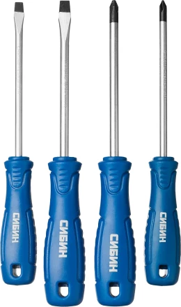 Набор: Отвертки СИБИН 25084 с закаленным стержнем, маслобензостойкая рукоятка, в блистере, 4 предмета 25084 купить в Новом Уренгое