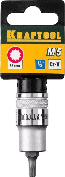 Торцовая бита-головка KRAFTOOL "INDUSTRIE QUALITAT", материал S2, SPLINE, сатинированная, 1/2", M5 27911-05_z01 купить в Новом Уренгое