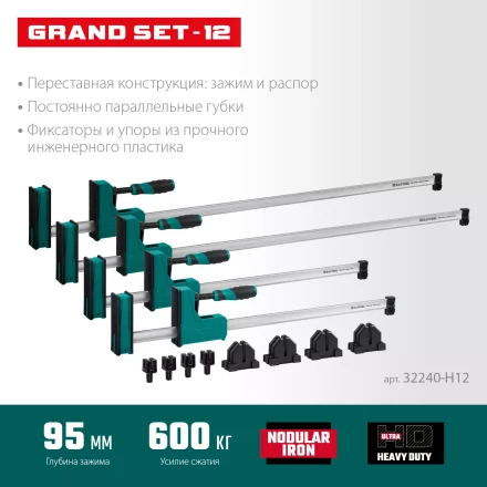 Набор корпусных струбцин KRAFTOOL GRAND 32240-H12 купить в Новом Уренгое