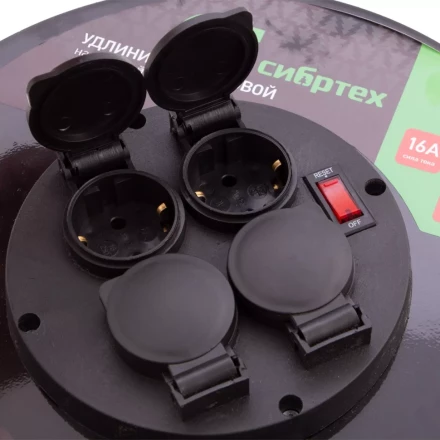 Удлинитель силовой 50 м, 16А, тип УХз16, КГ 3 x 1.5 мм, на стальной катушке, 4 розетки Сибртех 95877 купить в Новом Уренгое