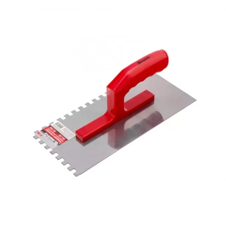 Гладилка стальная 280 x 130 мм зеркальная полировка пластмастмассовая ручка зуб 10 x 10 мм Matrix 86779 купить в Новом Уренгое