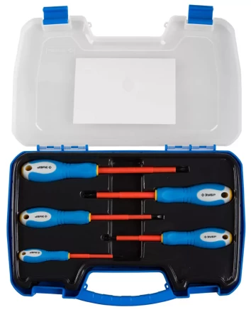 ЗУБР. Набор: Отвертки диэлектрические, 2-комп. рукоятка, до 1000 В, хромованадиевая сталь, 5 предметов 25263-H5 купить в Новом Уренгое