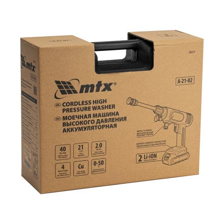 Моечная машина высокого давления аккумуляторная А-21-02, 40 бар, 4 л/мин, Li-ion 21 В, 2 акк.// MTX купить в Новом Уренгое