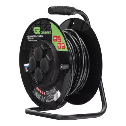 Удлинитель силовой Сибртех 20 м, 16А, тип УХз16, ПВС 3 x 2.5 мм, на стальной катушке, 4 розетки  95872 купить в Новом Уренгое